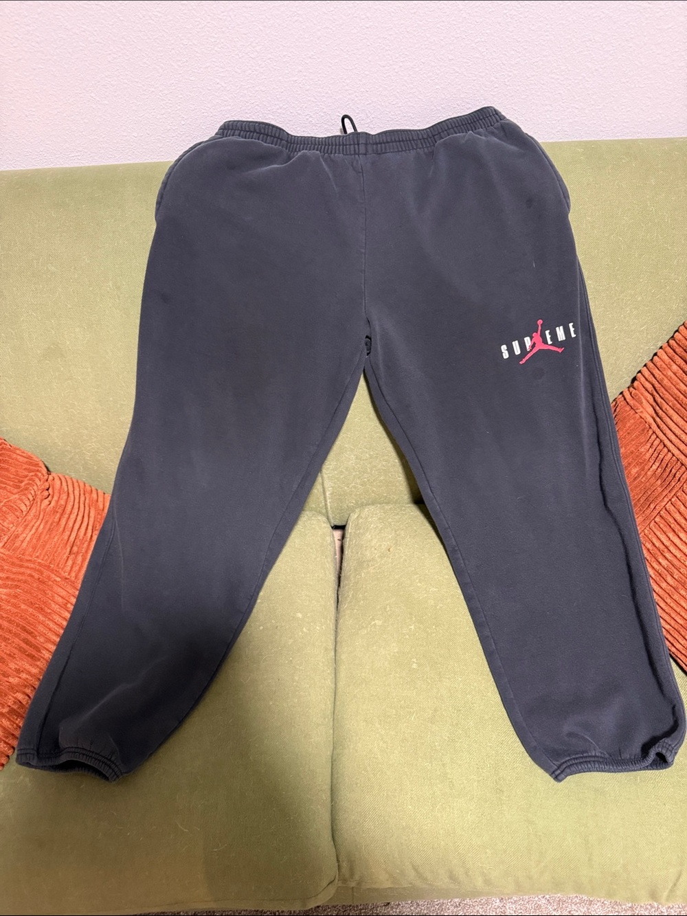 Supreme Black Sweatpants with Pink Jumpman Logo